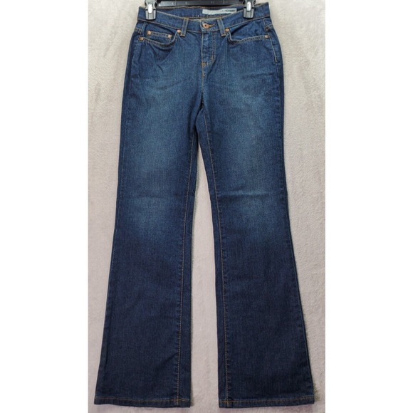 DKNY Bootcut Jeans Womens Petite 2 Dark Blue Denim Pockets Flat Front Mid Rise - Picture 1 of 8
